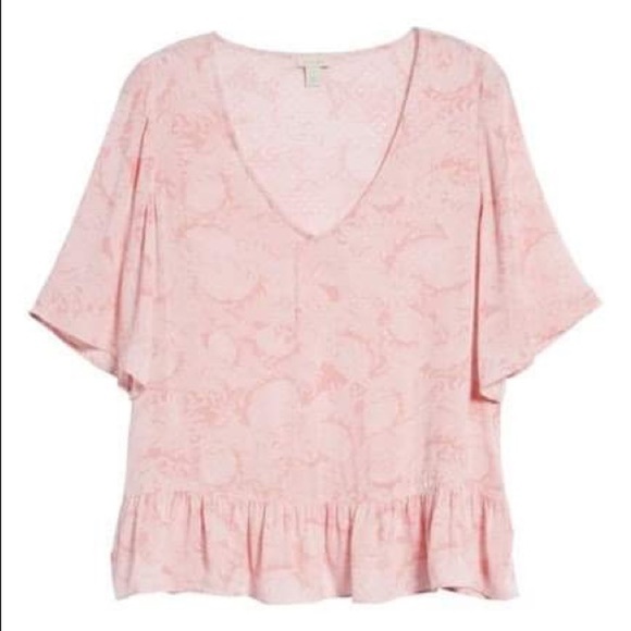 NWT Hinge Pink Print Ruffle Hem Top Sz Small - Picture 4 of 5